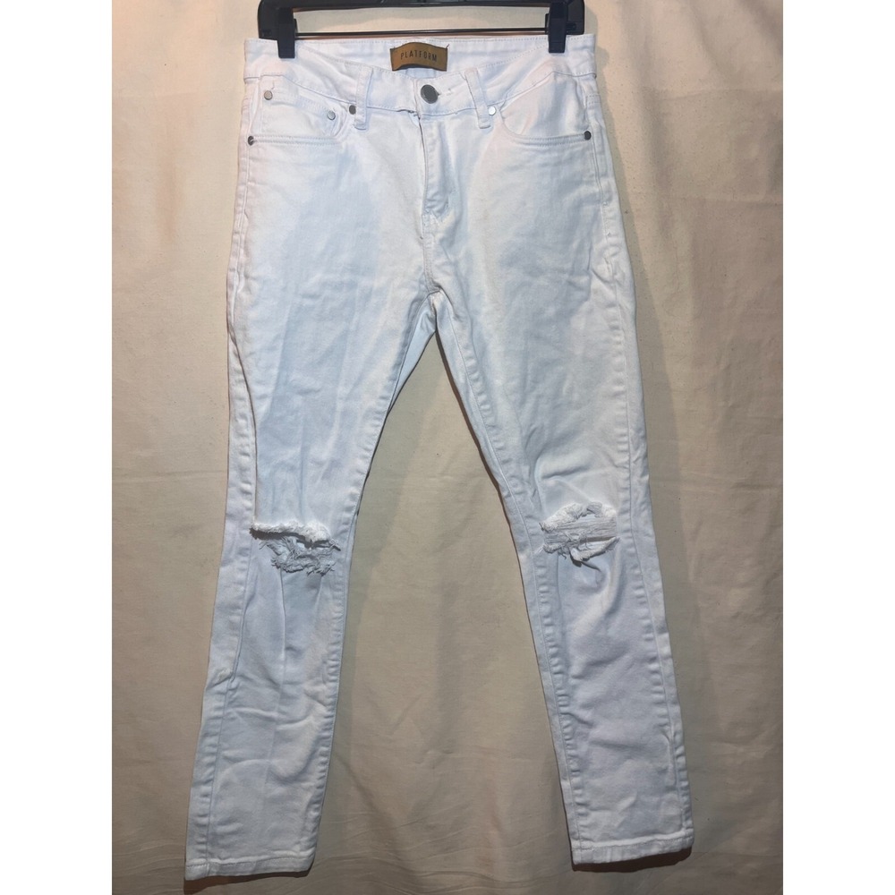 Platform‎ Men's 32X30 White Platform Jeans Skinny Distressed Knee Pants A92